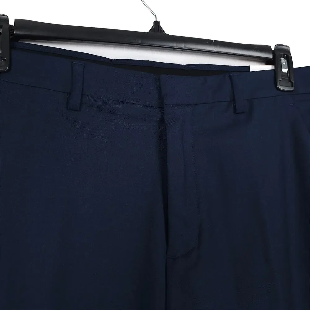Perry Ellis Mens Slim Fit Dress Pants 38x32 Dark Blue Solid Stretch Micro Twill